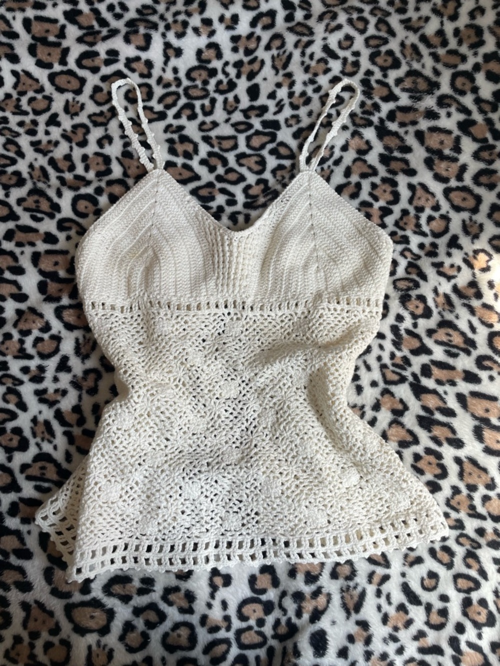 ♡ Cream Crochet Knit Cami Top